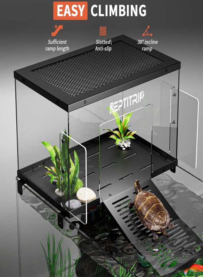 منصة وحوض لتشمس السلاحف - منحدر من الفولاذ المقاوم للصدأ، سطح مانع للانزلاق - يناسب أحواض السمك بعرض 10-13 بوصة - Image 5